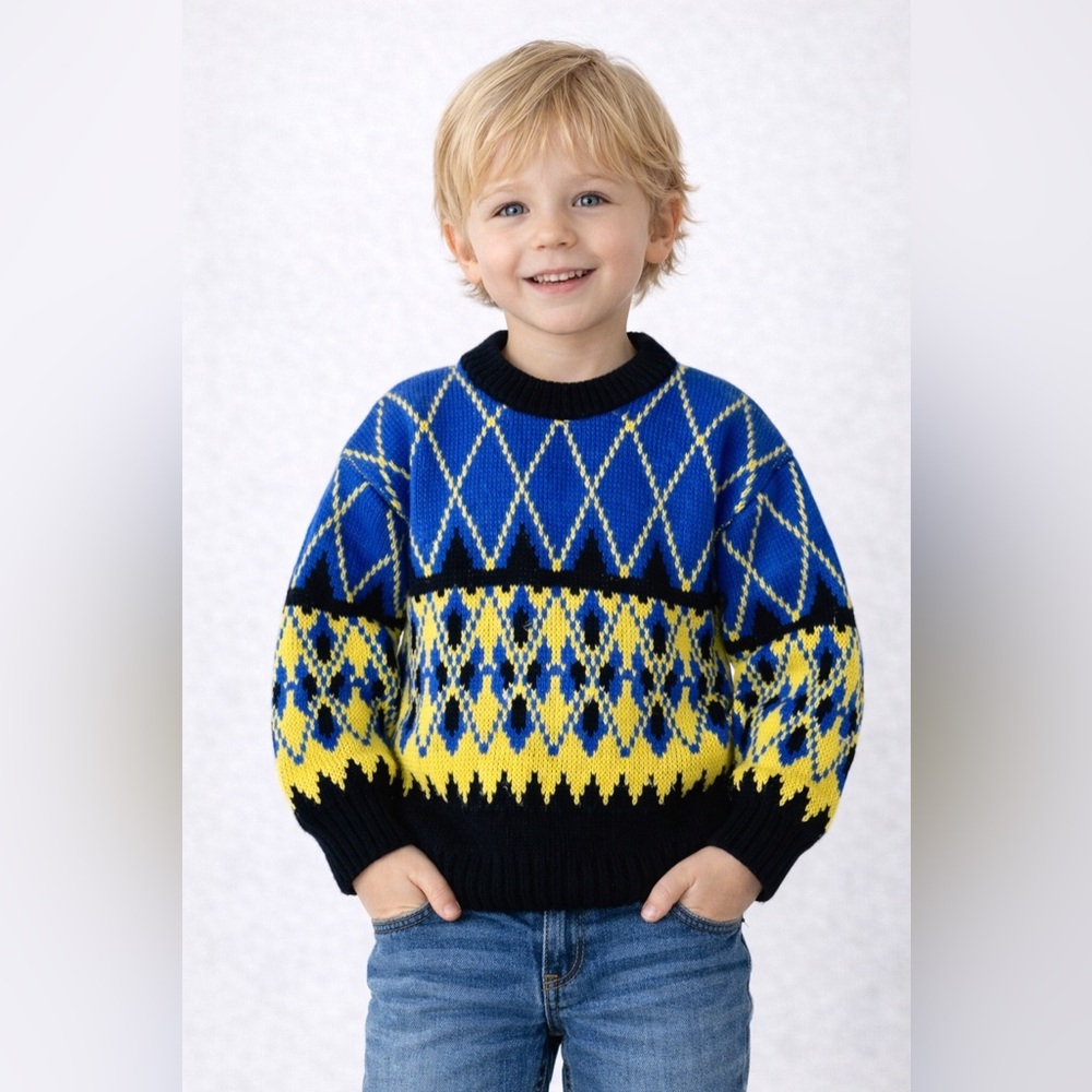 Vintage blue‎ & yellow knit sweater size 6x
